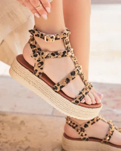 Hot Casual Mode Sandale femme plateforme CUIR léopard - MJNP93 Leopard