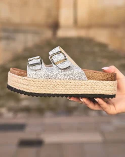 Outlet Casual Mode Sandale femme plateforme mule ées - Bétina Argent