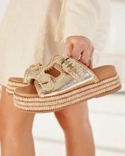 Fashion Casual Mode Sandale femme platefme dée - Rosanna Or