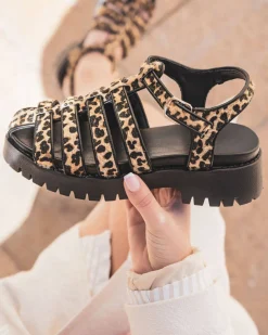 Outlet Casual Mode Sandale femme plateforme confort motif léopard - Margaux Leopard