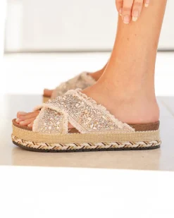 Online Casual Mode Sandale femme plateforme mule - Novella Beige