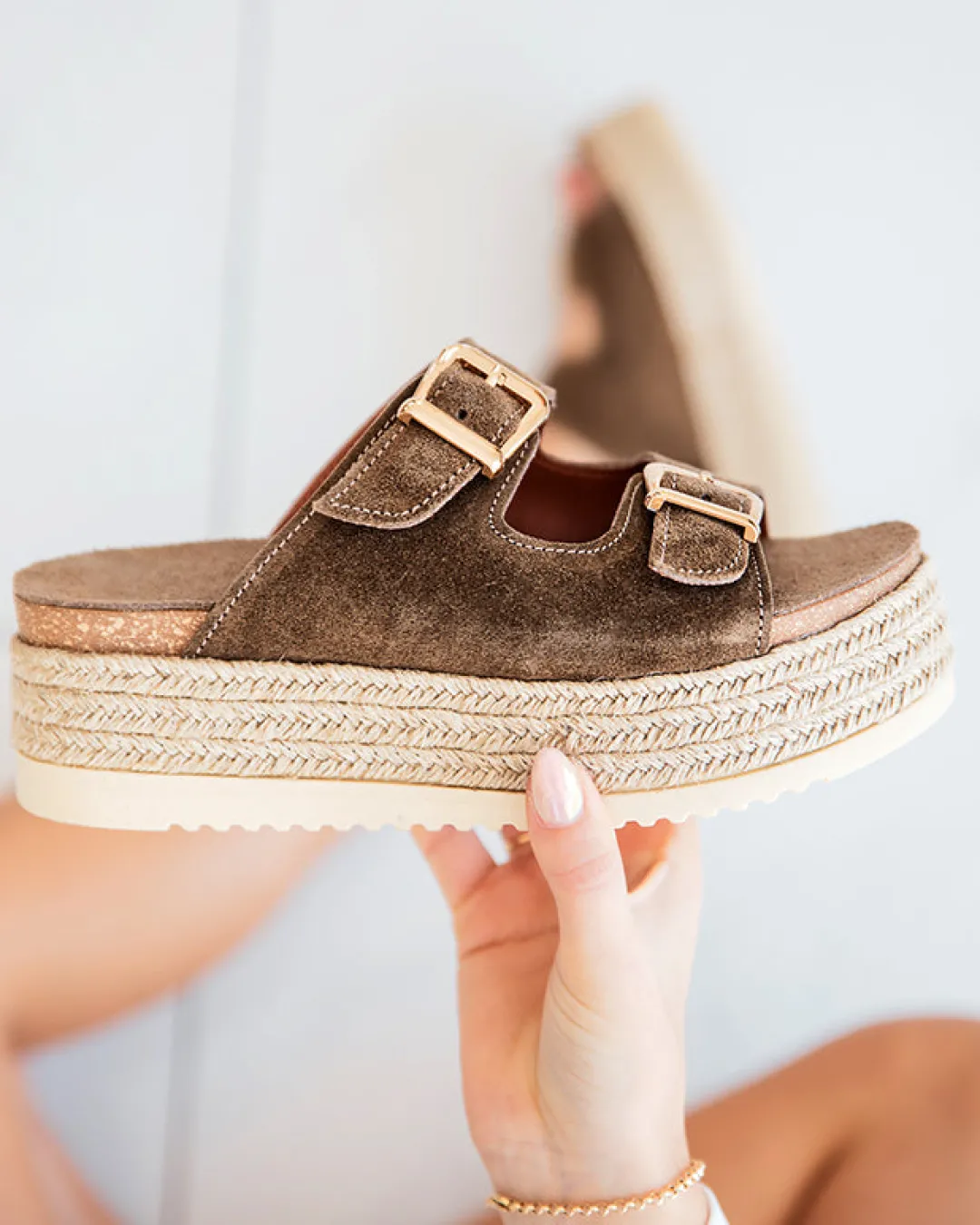 Outlet Casual Mode Sandale femme plateforme mule en CUIR - MJNP94 Kaki