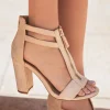 Sale Casual Mode Sandale femme talon carré en daim - Louise Beige