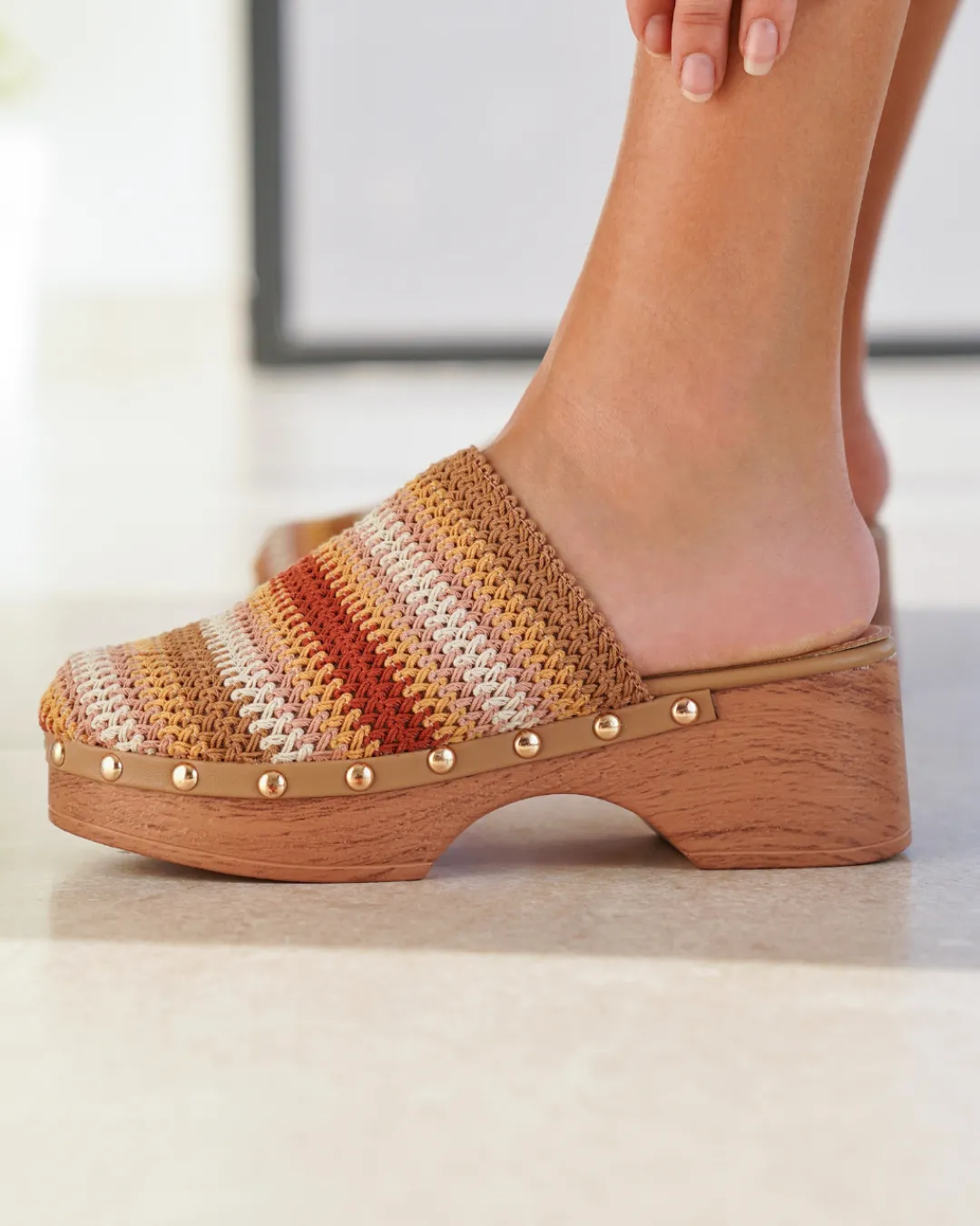 Sale Casual Mode Sandale femme talon carré multicolore - Floriane Taupe