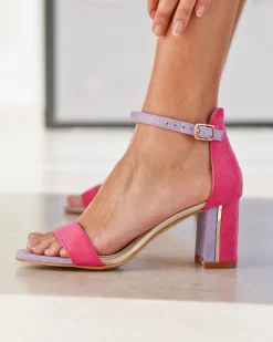 Fashion Casual Mode Sandale femme talon carré fuchsia - Karina Rose