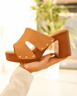Clearance Casual Mode Sandale femme talon carré mule - Donia Camel