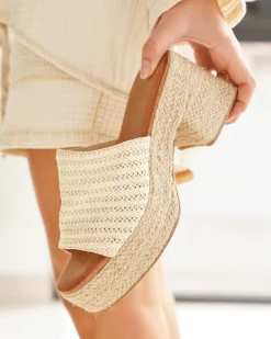 Sale Casual Mode Sandale femme talon carré - Nadia Beige