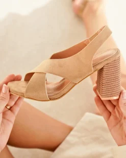 Best Casual Mode Sandale femme talon carré - Laurence Beige