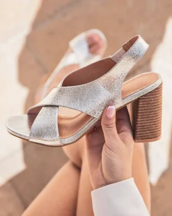 Sale Casual Mode Sandale femme talon carré é - Laurence Argent