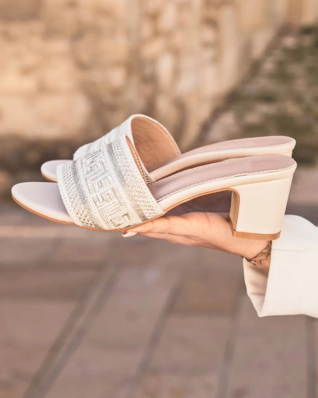 Outlet Casual Mode Sandale femme talon carré mule - Lisa Beige