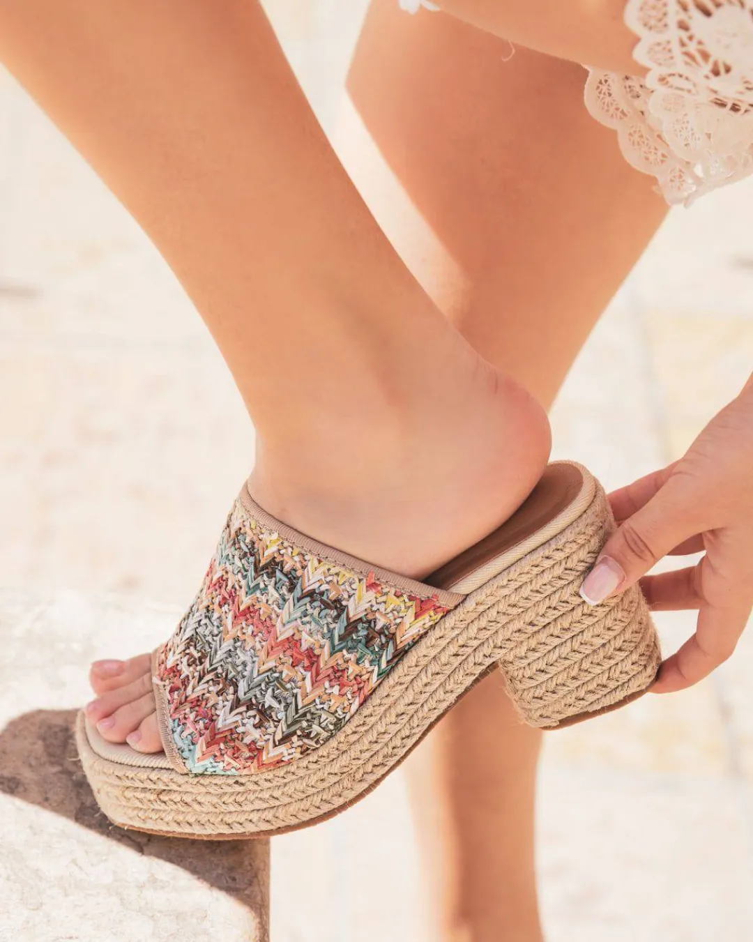 Clearance Casual Mode Sandale femme talon carré mule multicolore - Christelle Rose
