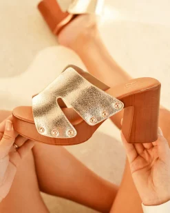 Hot Casual Mode Sandale femme talon carré mule dée - Donia Or