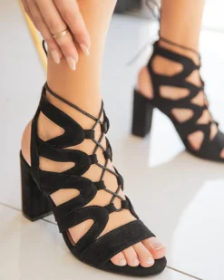 Fashion Casual Mode Sandale femme talon carré daim - Victoire Noir