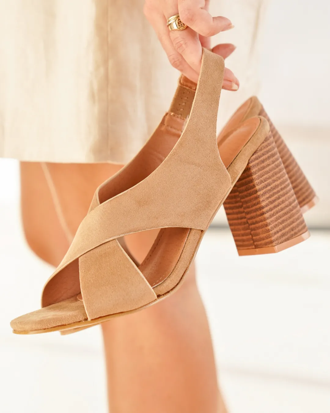 Best Casual Mode Sandale femme talon carré - Laurence Beige