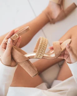 Fashion Casual Mode Sandale femme talon carré - Louise Camel