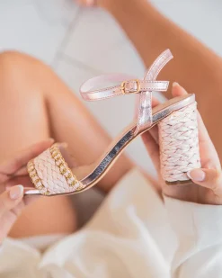 Sale Casual Mode Sandale femme talon carré rose - Lou Nude