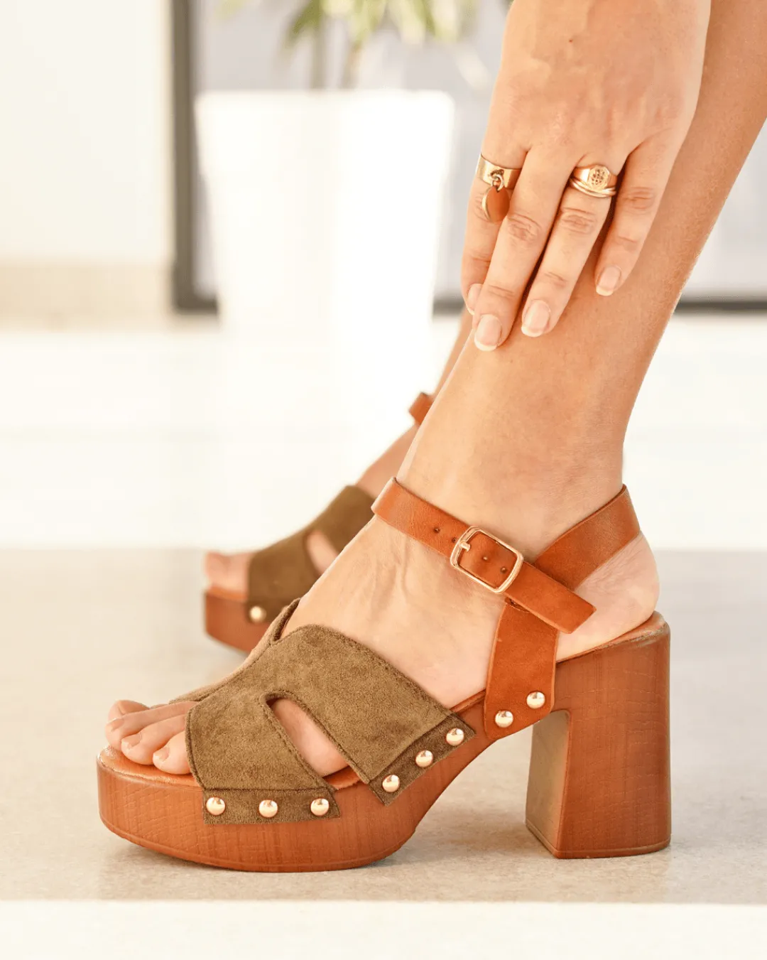 Sale Casual Mode Sandale femme talon carré - Elida Taupe