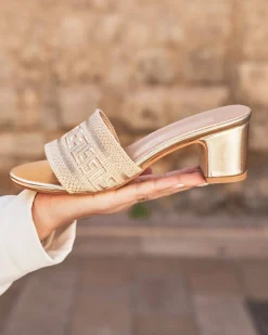 New Casual Mode Sandale femme talon carré mule dé - Lisa Or
