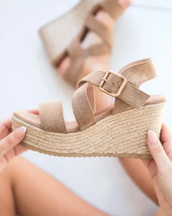 Clearance Casual Mode Sandale femme talon compensée daim - Maëlle Taupe