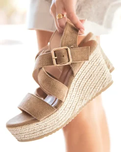 Clearance Casual Mode Sandale femme talon compensée daim - Maëlle Taupe