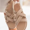 Outlet Casual Mode Sandale plate cuir daim femme - MJNP90 Beige