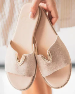 Hot Casual Mode Sandale plate en cuir femme - MJNP88 Beige
