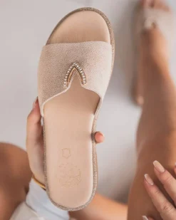 Hot Casual Mode Sandale plate en cuir femme - MJNP88 Beige