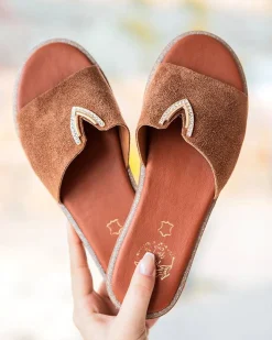 Clearance Casual Mode Sandale plate en cuir femme - MJNP88 Camel