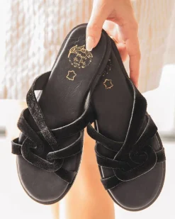 Best Casual Mode Sandale plate en CUIR mule femme - MJNP82 Noir